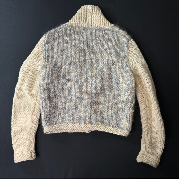 Handmade knit cropped cardigan sweater- one of a kind- cream tan - Picture 4 of 6